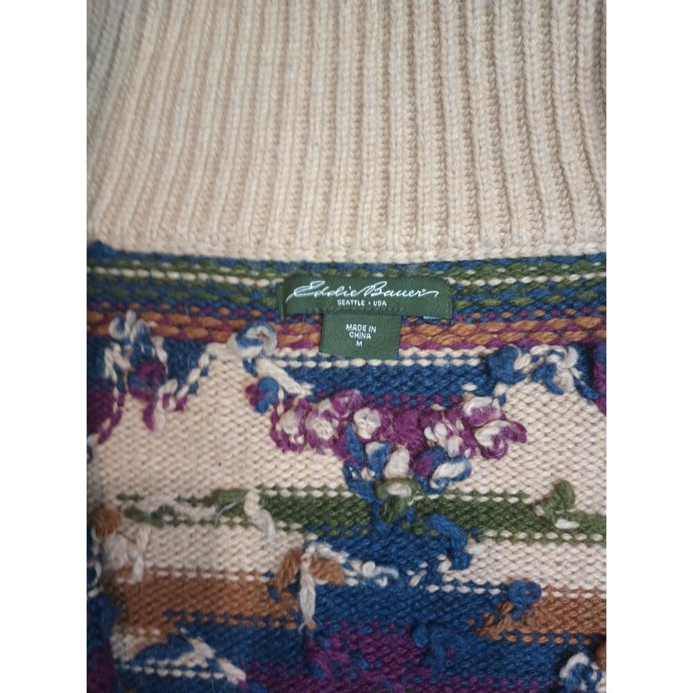 Eddie Bauer Hand Knit Shawl Cardigan Sweater M Aztec Southwest Wool Alpaca - Picture 9 of 13